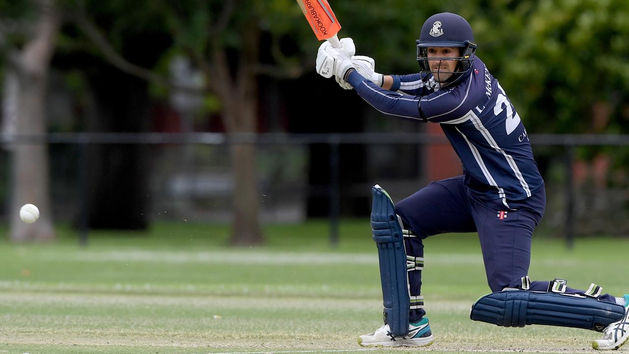 Premier - Lachlan McKenna caresses the ball through cover for Carlton. Picture: Andy Brownbill