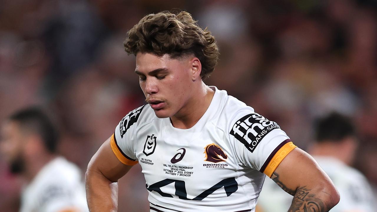 SYDNEY, AUSTRALIA - OCTOBER 01: Reece Walsh of the Broncos reacts during the 2023 NRL Grand Final match between Penrith Panthers and Brisbane Broncos at Accor Stadium on October 01, 2023 in Sydney, Australia. (Photo by Matt King/Getty Images)