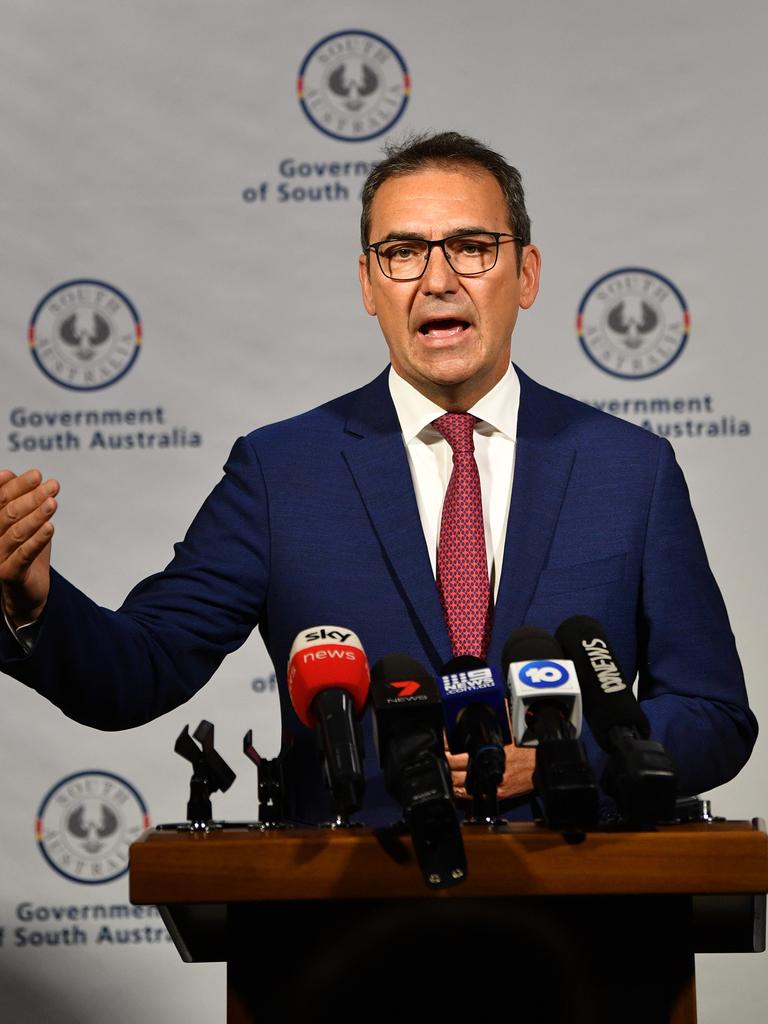 Then Premier Steven Marshall at an early Covid press conference. Picture: AAP Image/David Mariuz