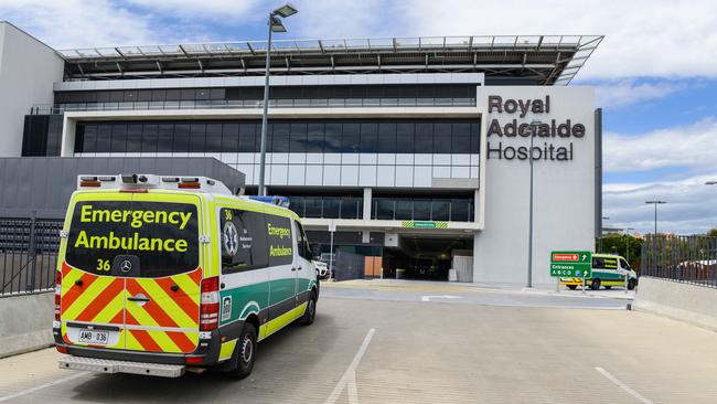 Ambulances entering the Royal Adelaide Hospital RAH. Picture: Brenton Edwards