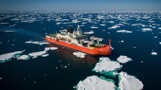 RSV Nuyina.  A team of 60 Australian Antarctic Program scientists will leave Hobart next week for the DenmanGlacier region on RSV Nuyina, to research a critically important glacier that holds a potential sea levelrise of 1.5metres.  Picture: Pete Harmsen/Australian Antarctic Division***ONE TIME USE ONLY***