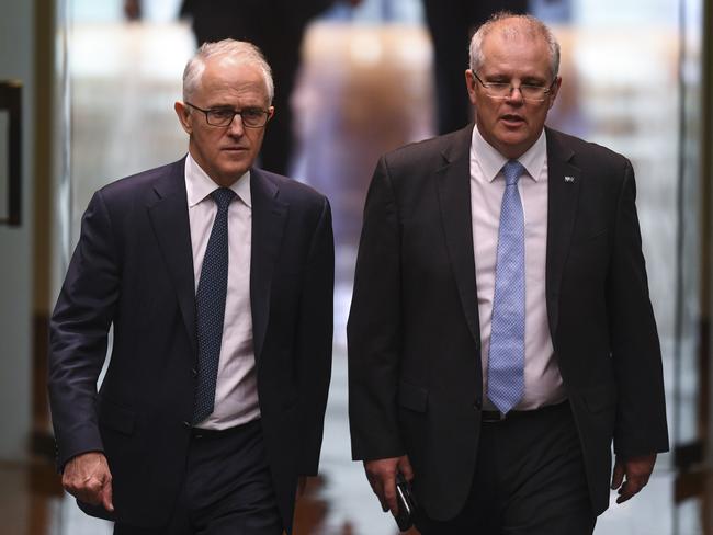 Australian Prime Minister Malcolm Turnbull and Australian Treasurer Scott Morrison. Picture: AAP Image/Lukas Coch