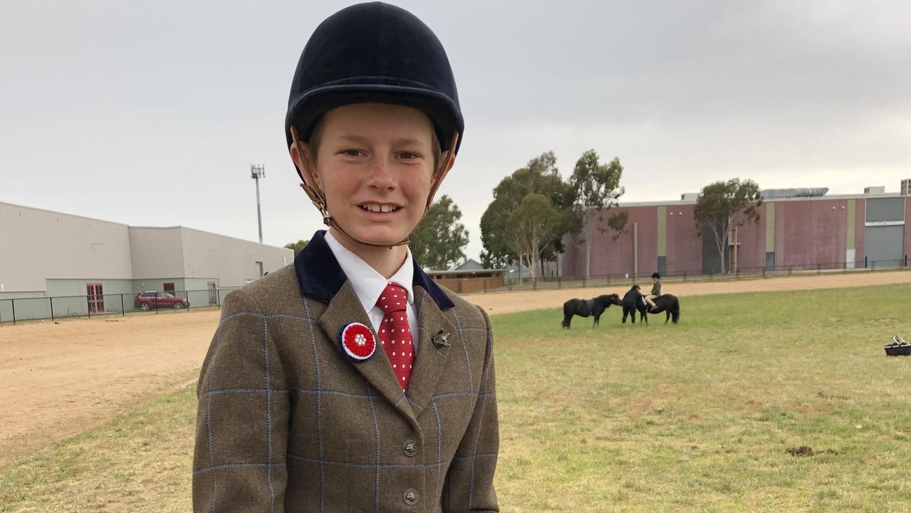 Cruize Thorpe, 12, waiting to compete at the Victorian All Shetland Show.