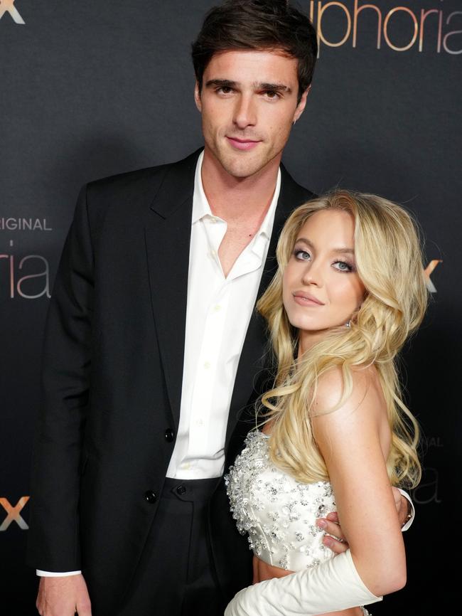 Jacob Elordi, who played bad boy Nate in Euphoria, and his co-star Sydney Sweeney. Picture: Jeff Kravitz/HBO