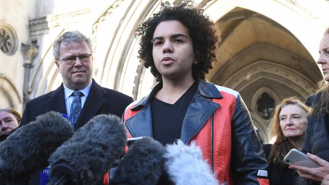 Keira Bell outside the Royal Courts of Justice in London last December. Picture: EPA