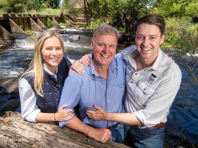 Tim Roberts with children Madeline and James  at the  TRT Pastoral property  at Delatite  .Picture:Rob Leeson.