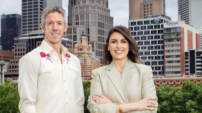 Sharnelle Vella, pictured with new breakfast radio co-host Bob Murphy has popped up on an ad promoting her former employer Channel 7. Picture: Supplied/Instagram