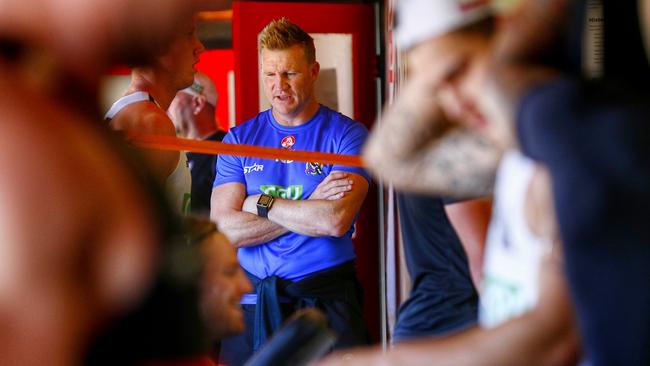 Nathan Buckley keeps an eye on proceedings. Picture: Colleen Petch