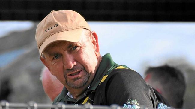 ON TARGET: Col Speed eyeing his Orara Valley Axemen at a training session earlier this year. Picture: Brad Greenshields