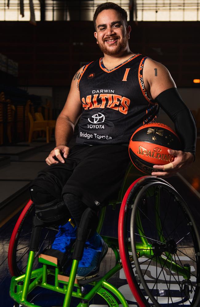 Clarence McCarthy-Grogan ahead of the Darwin Salties NWBL side's first home match of the 2024 season. Picture: Pema Tamang Pakhrin