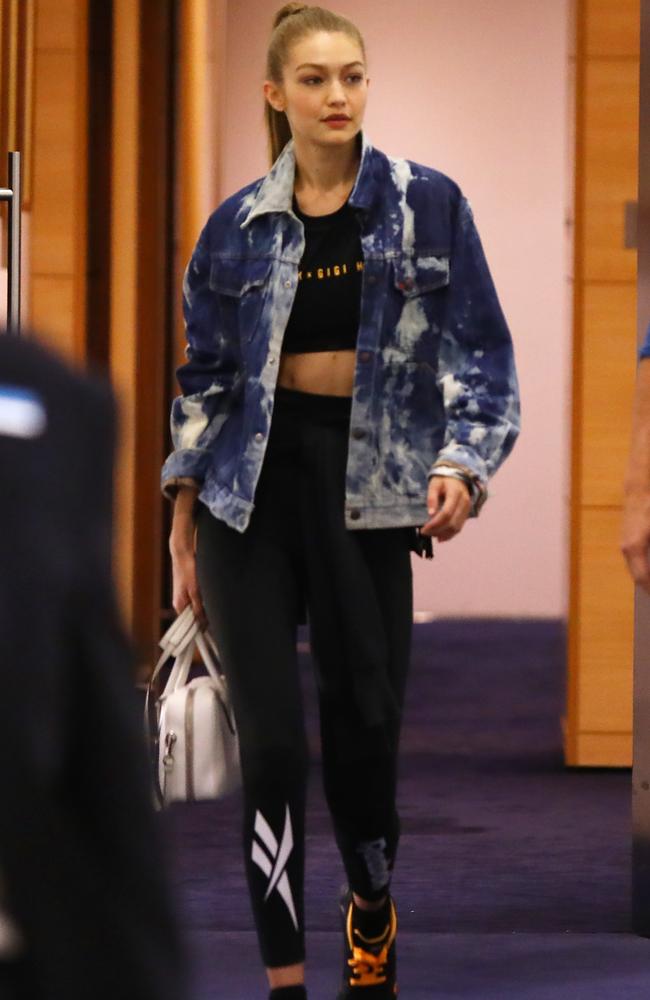 Gigi Hadid made a low-key entry into Sydney this morning. Picture: Matrix