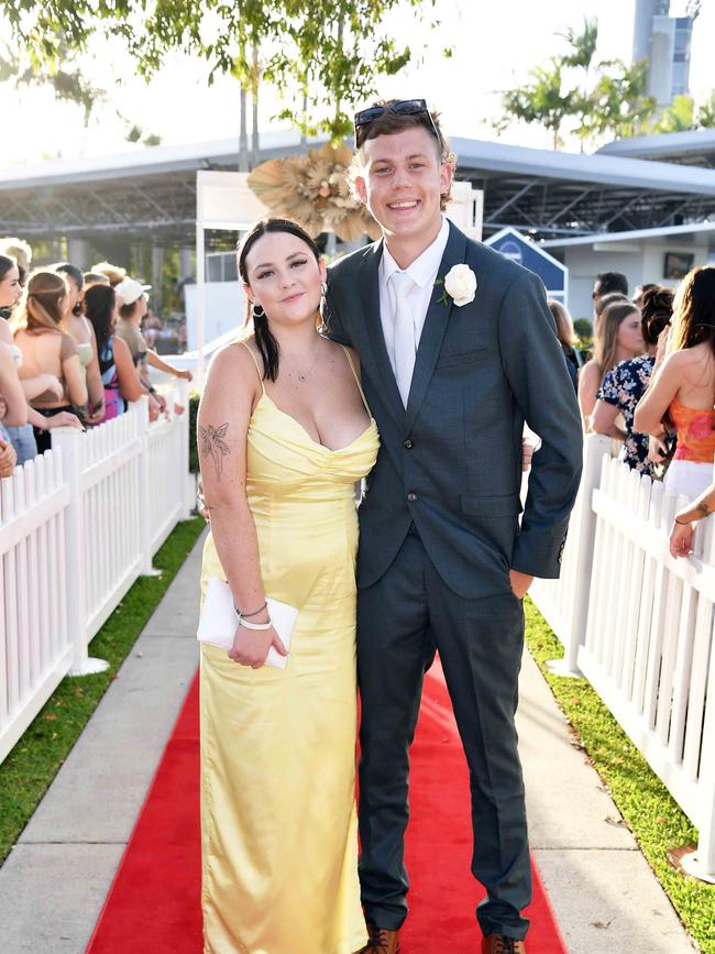 Sienna Bayliss and Logan Bowtell at the 2023 Caloundra State High School Year 12 formal. Picture: Patrick Woods.