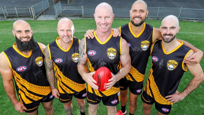 Jones was part of the AFL and Continental Tyres’ team of baldheaded AFL players. Picture: Tim Carrafa