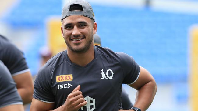 Valentine Holmes and the Queensland Origin team train at Cbus Stadium on the Gold Coast ahead of Game 1. Pics Adam Head