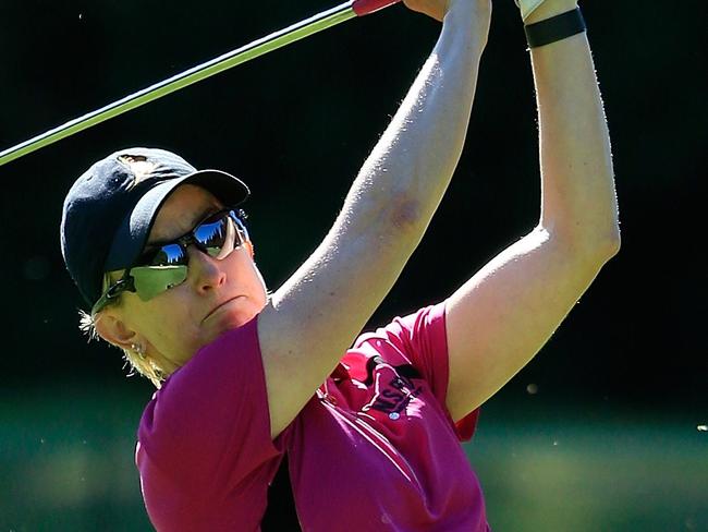 PORTLAND, OR - JUNE 30: Karrie Webb of Australia hits her second shot on the 15th hole during the first round of the Cambia Portland Classic held at Columbia Edgewater Country Club on June 30, 2016 in Portland, Oregon. Michael Cohen/Getty Images/AFP == FOR NEWSPAPERS, INTERNET, TELCOS & TELEVISION USE ONLY ==