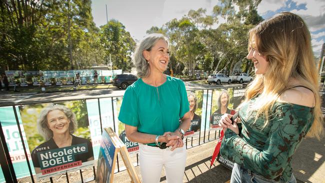Independent candidate for Bradfield Nicolette Boele at Killara High School in her electorate.