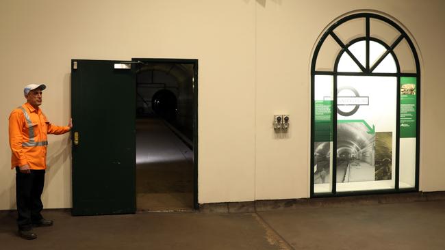 An unassuming door inside St James Station leads to the historic tunnels under Sydney's CBD. Picture: Andrew Murray.