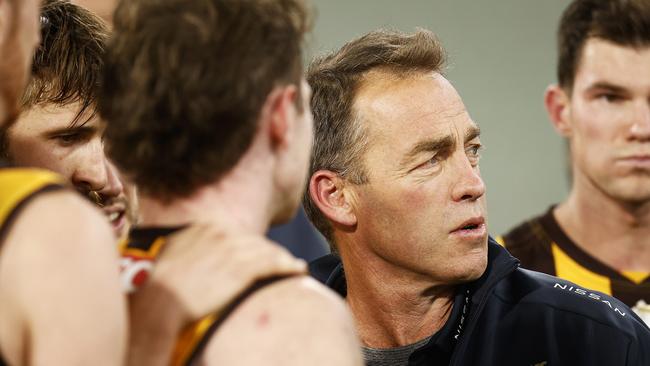 Hawks coach Alastair Clarkson almost pulled off another remarkable feat with his gutsy team. Picture: AFL Photos/via Getty Images