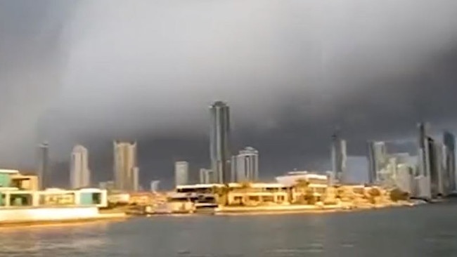 Storm fronts roll over the Gold Coast, bringing wild wind gusts but no rain. Picture: 9 News