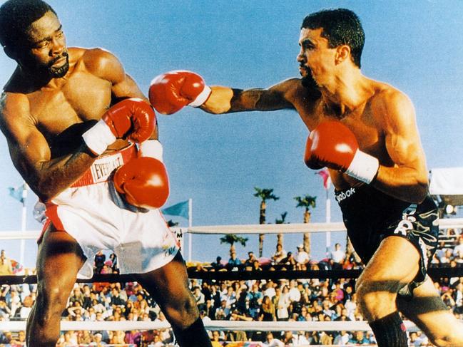 Jeff Fenech and Azumah Nelson in Las Vegas in 1991. Picture: Supplied