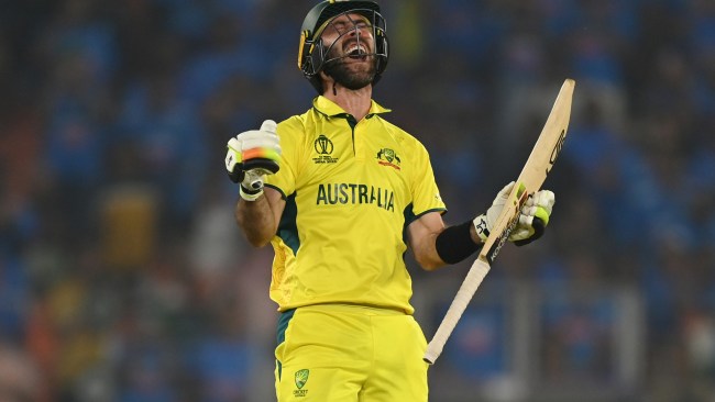Glenn Maxwell hit the match-winning two runs for Australia in the final. Picture: Gareth Copley/Getty Images