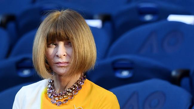 American fashion editor Anna Wintour is seen before the men's singles semi-final match between Stefanos Tsitsipas of Greece and Rafael Nadal of Spain.