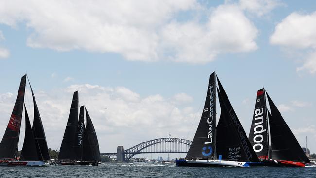 The fleet frontrunners racing in December on Sydney Harbour. )