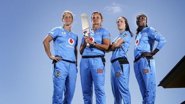 Adelaide Strikers players Sophie Devine, Suzie Bates, Megan Schutt and Stefanie Taylor. Picture Sarah Reed