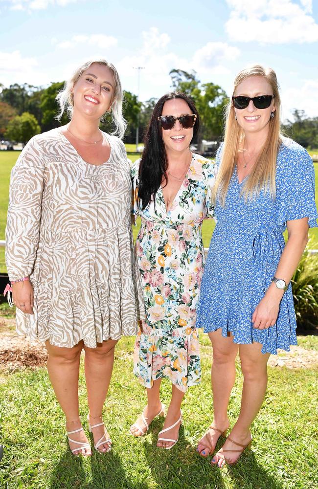 Kate Ballwin, Roxy Pitstock and Jessica Yates at the Polo &amp; Provedores, Noosa. Picture Patrick Woods.