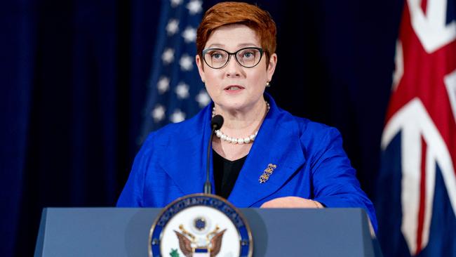 Foreign Minister Marise Payne was part of the meeting to discuss intelligence that Wuhan Institute of Virology scientists had been infected with Covid-19 in November 2019. Picture: AFP