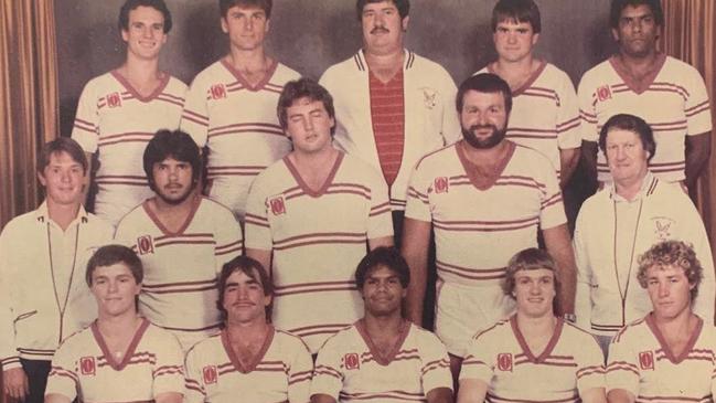 Rainbows RLFC A-Grade Premiers 1985 (back, from left) Peter Tierney, Mark Connell, Errol Ward (President), Wayne Connell, Frank Malone, (middle) Greg Eaton (Manager), Peter Blight, Bill Wilson, Ken Dellitt (Captain Coach), Jim Tierney, (front, from left) Craig Buckley, Kevin Hooker, Ron Watson, Glen Tierney and Brad Parker (absent M. McDougall).