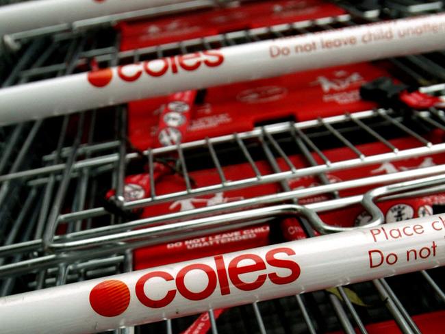 11 Mar 2004 Generic - stack of empty Coles supermarket shopping trolleys, in Sydney. shop shops logo logos