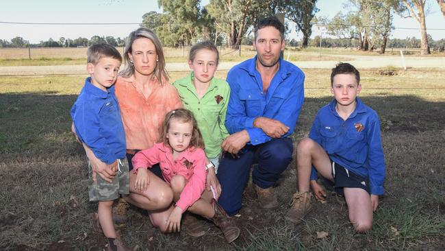 The Conroy family: Will, 4, Jess, Isla 6, Anna, 8, John, and Jack, 10. The family fear the impact the proposed $750 million Meadow Creek Solar Farm will have on their farm at Bobinawarrah in north east Victoria.