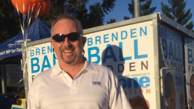 Fadden One Nation candidate Brenden Ball at the Pacific Pines booth just before voting started at 8am.