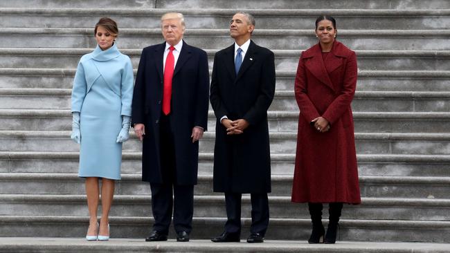 Melania and Donald Trump with Barack and Michelle Obama. Picture: Getty Images/AFP