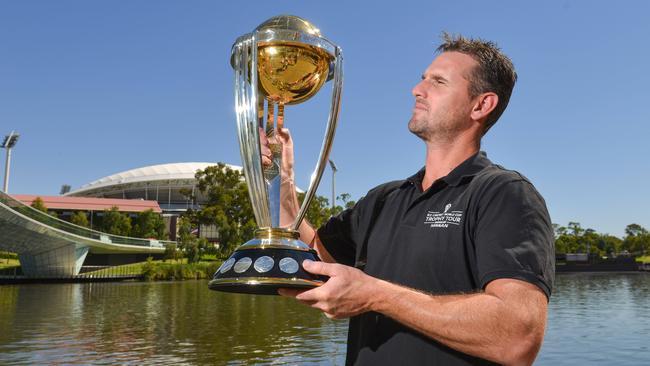 New Adelaide coach Shaun Tait with the World Cup trophy earlier this year. Picture: AAP/Brenton Edwards