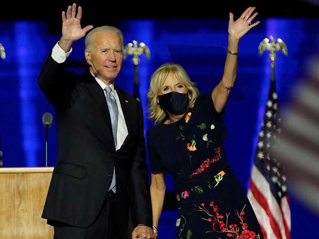 Jill Biden has caused a frenzy over this $7813 designer dress by Oscar de la Renta. Picture: Andrew Harnik/POOL/AFP