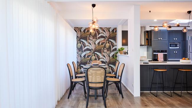 The kitchen and dining was revamped with new benchtops, freshly-sprayed cabinet doors and updated hardware.