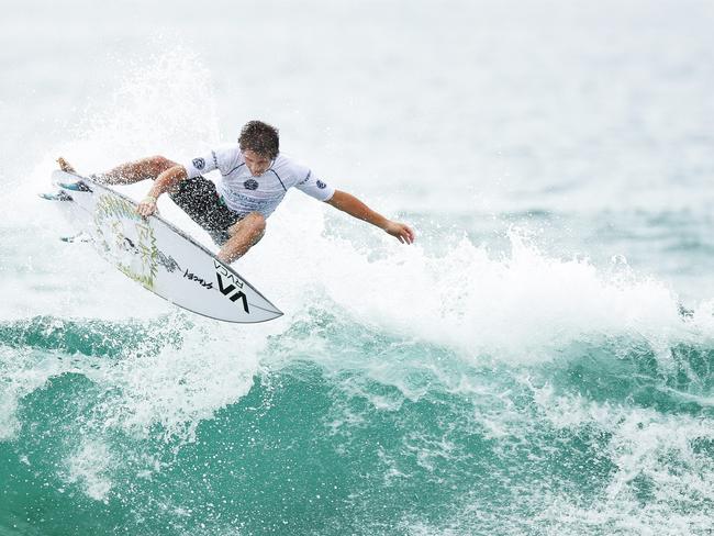 Kalani David wins his heat during the Australian Open of Surfing at Manly Beach. Picture: Braden Fastier