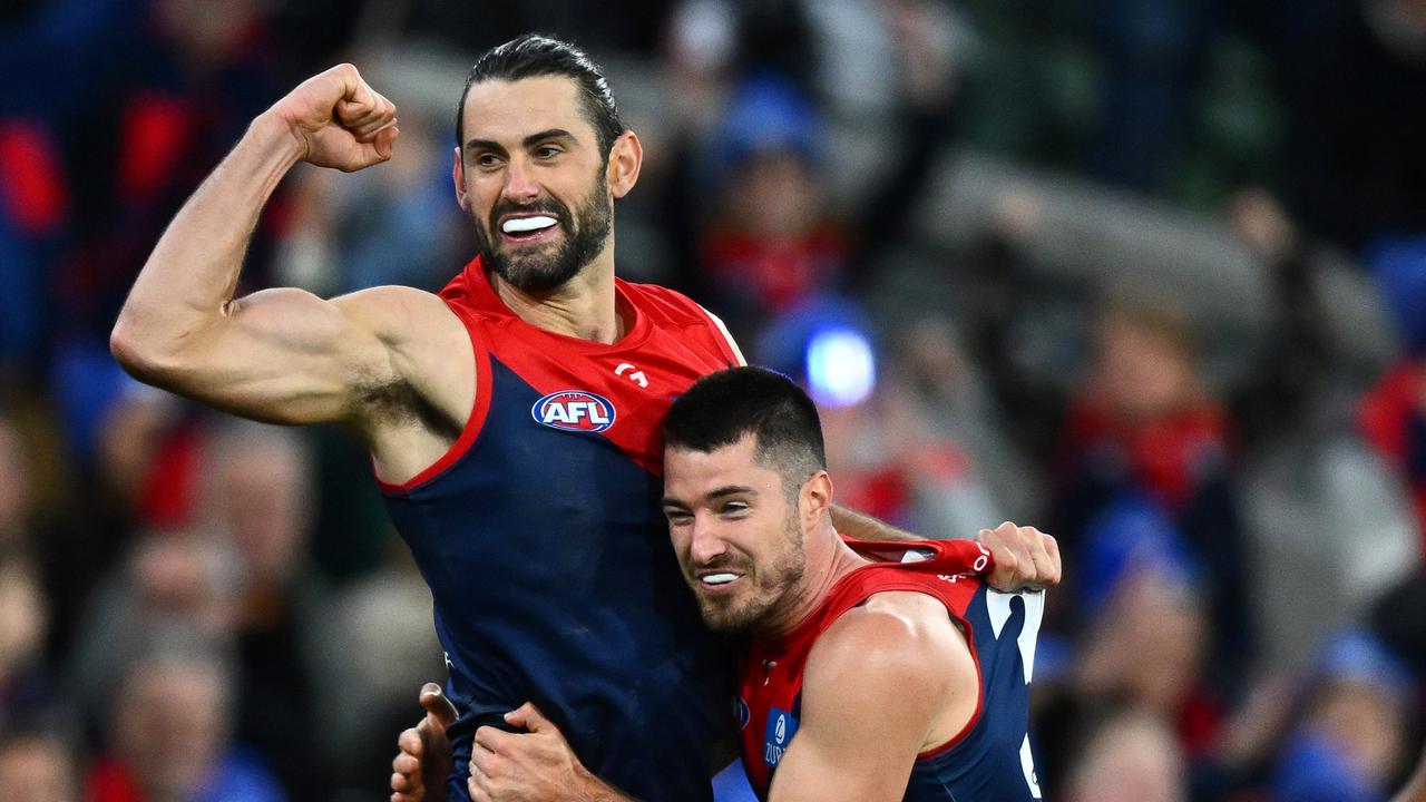 Brodie Grundy celebrates after kicking a goal against Collingwood. Picture: Quinn Rooney/Getty Images