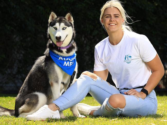 In an effort to find loving homes for as many neglected, homeless and abused animals as possible, RSPCA Queensland is calling on the community to participate in its major annual fundraising appeal, Give To Get Them Home, to support the care of animals, as well as helping to provide lifesaving treatment for animals in need. Champion swimmer Shayna Jack meets ÃFrostÃ a 19 month old Husky cross. Pics Adam Head