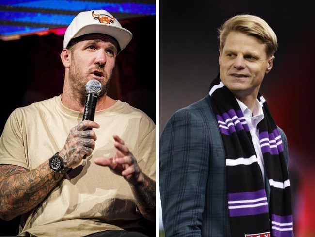 Footy greats Dane Swan and Nick Riewoldt. Photos: News Corp