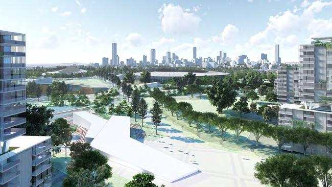 An artist’s impression of the proposed Olympic venues at Victoria Park. Picture: Archiepelago