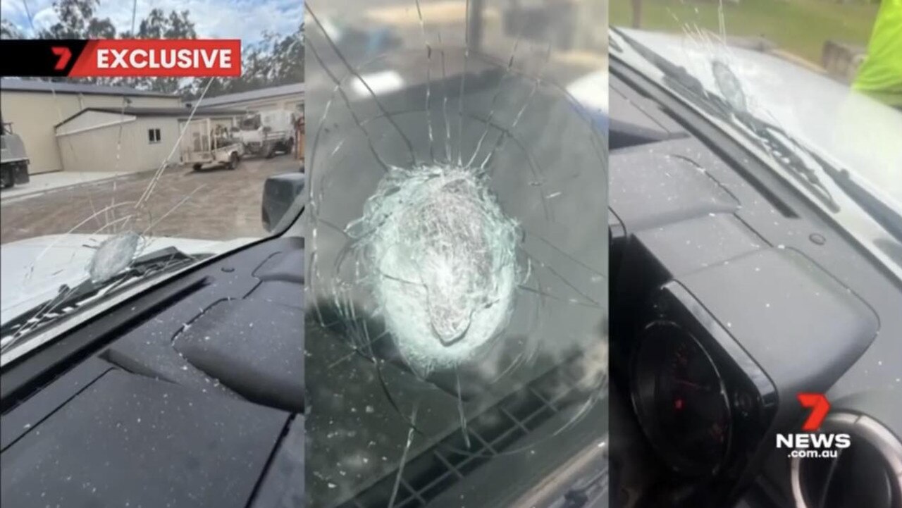 Photos of the damage caused by a man’s marble -throwing escapade at Fernvale. Photos: 7 News