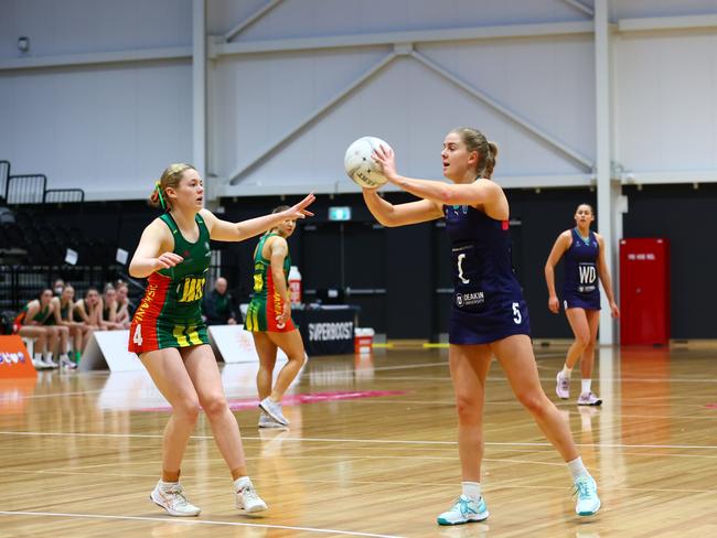 Ellie Marshall in action for Tasmania. Photo: Netball Australia