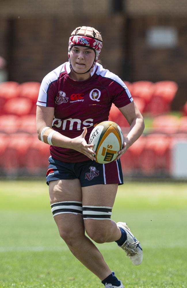 Taleah Ackland of Queensland Reds as Downs Rugby host Next Gen 7s at Toowoomba Sports Ground, Saturday, October 12, 2024. Picture: Kevin Farmer