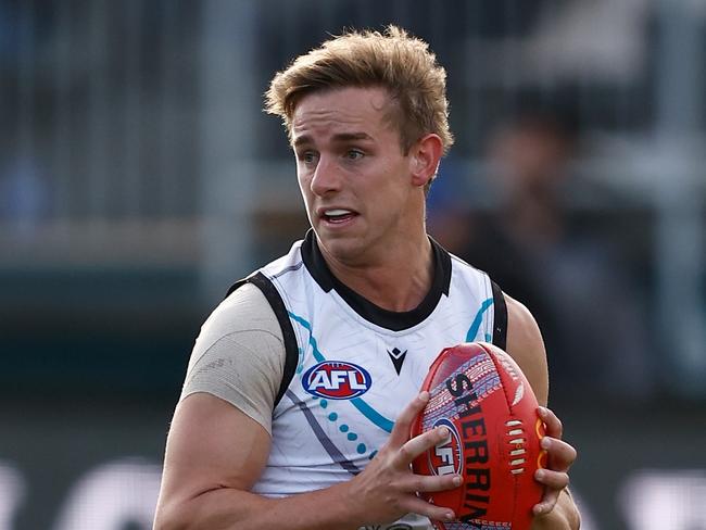 Jackson Mead has been rewarded with a contract extension at Port Adelaide. Picture: Michael Willson/AFL Photos via Getty Images.