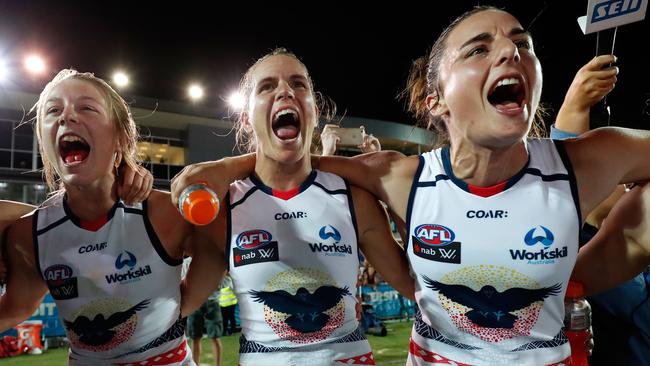 Kellie Gibson, Chelsea Randall, Angela Foley and all the women playing in the AFLW are living their dream. Picture: Getty