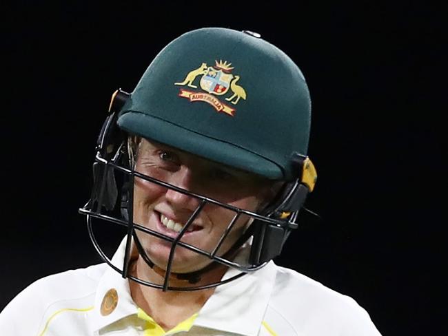 GOLD COAST, AUSTRALIA - OCTOBER 02: Alyssa Healy of Australia looks on during day three of the Women's International Test match between Australia and India at Metricon Stadium on October 02, 2021 in Gold Coast, Australia. (Photo by Chris Hyde/Getty Images)