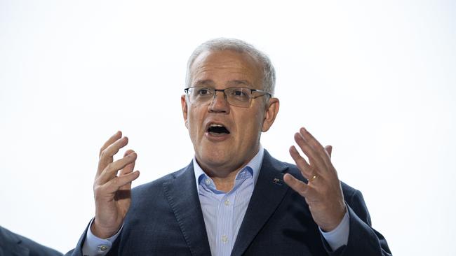 Prime Minister Scott Morrison campaigning in Victoria on Saturday. Picture: Jason Edwards